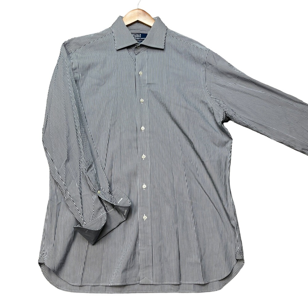 Polo Ralph Lauren Button Down Shirt Mens 16 33 Black White French Cuff Regent